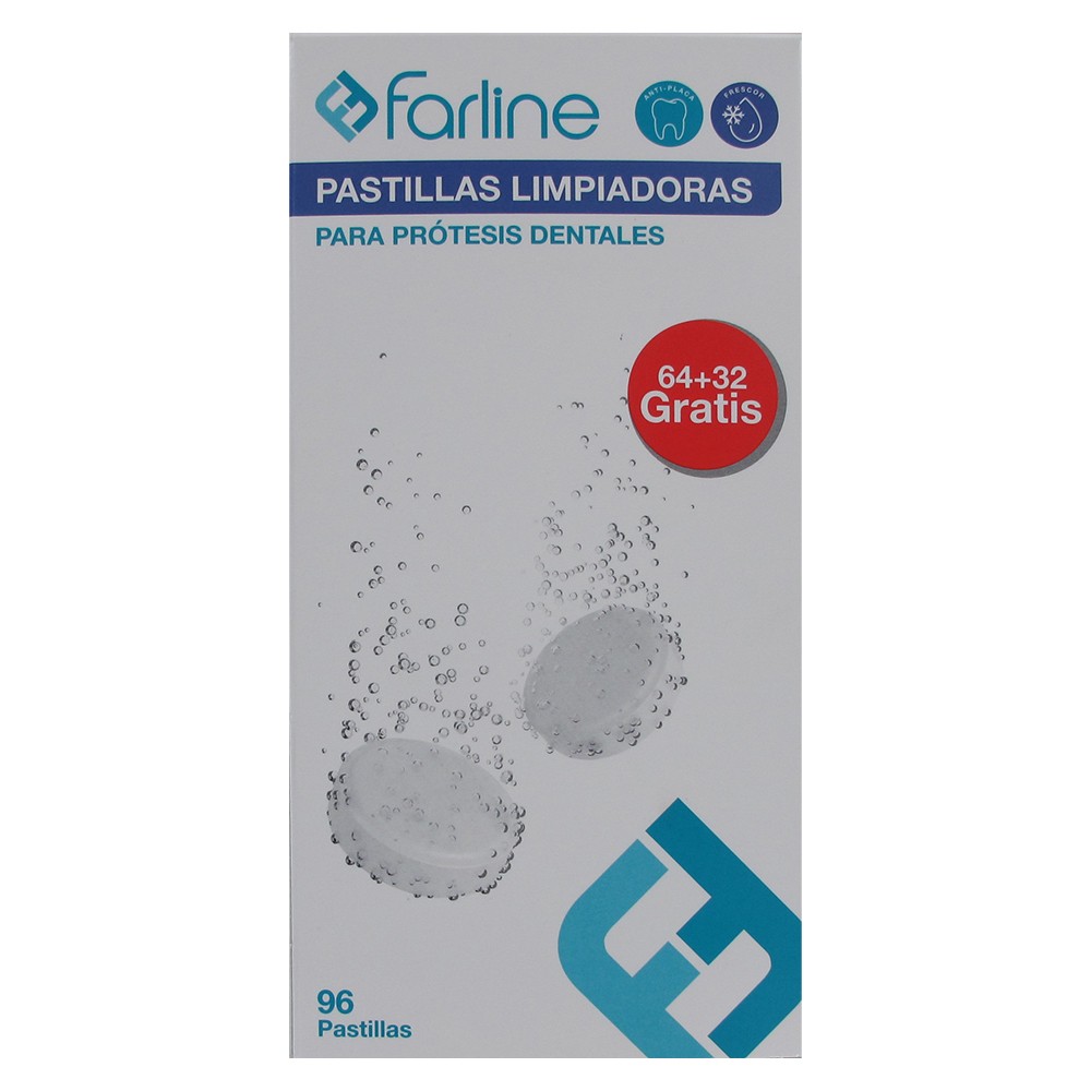 Farline pastillas limpiadoras  para prótesis dental 64+32 u